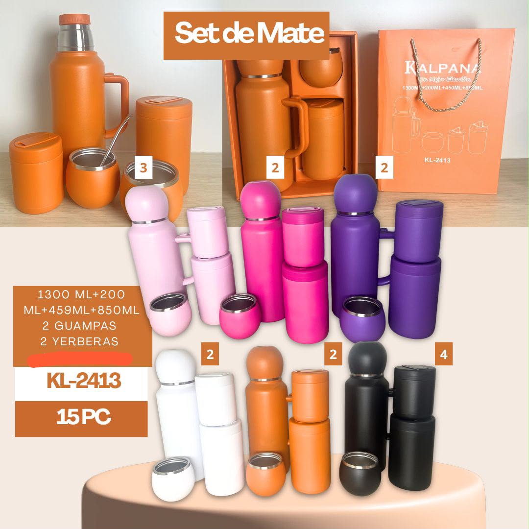Combo Mayorista Set de Mates y Termos 15 Piezas KL-2413